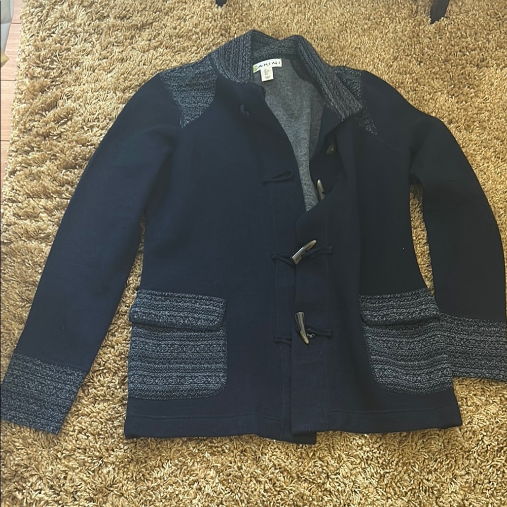 Classic Navy Blue Pea Coat cardigan, size L